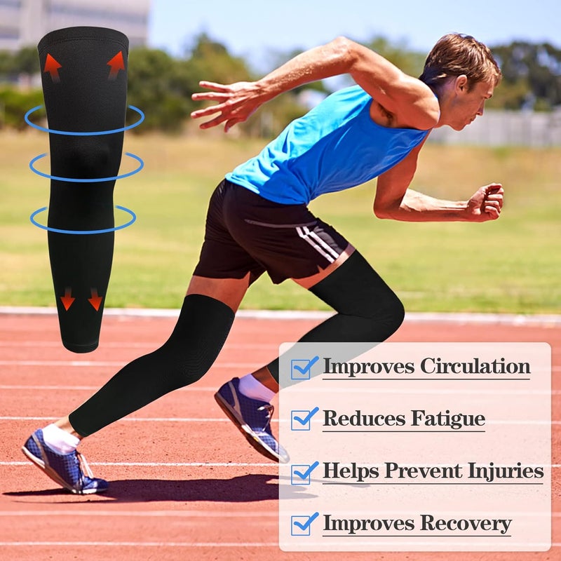 JEFHOMKIT 2Pairs Leg Sleeves,Full Leg Compression Sleeve,Compression Long Knee Sleeve,Sports Compression UV Long Leg Sleeves with Anti-slip Silicone Strips for Men Women Running Basketball Football(White&Black) - Image 5
